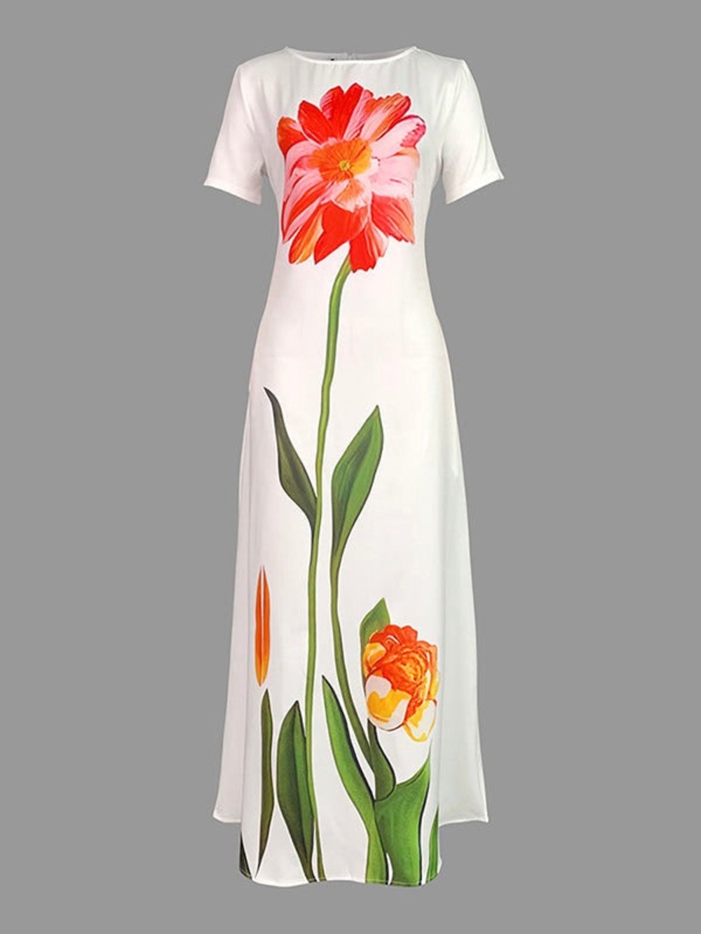 Uoozee Dresses/Uoozee Short Sleeve Flower Print Boat Neck Maxi Dress - Picture 2 of 15